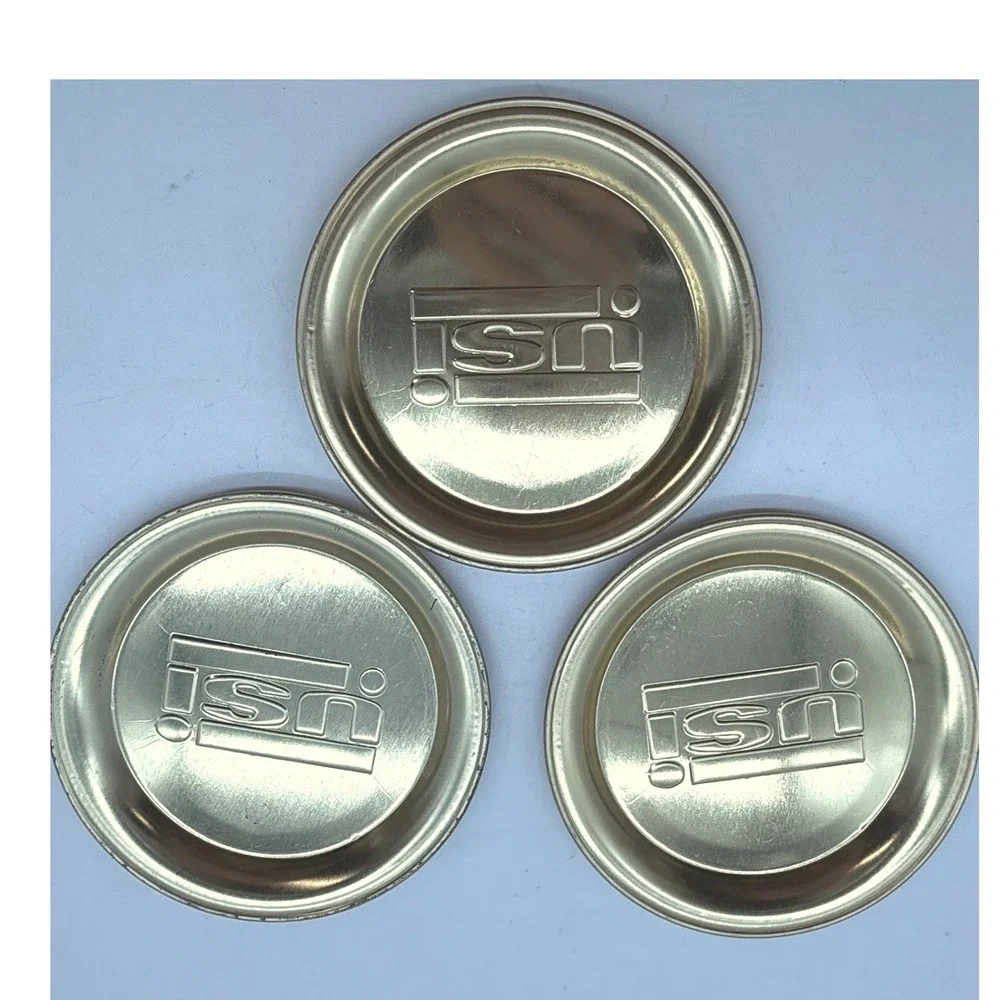 Vintage USI Metal Coasters Set of‎ 3 Round Gold Barware Trey holder